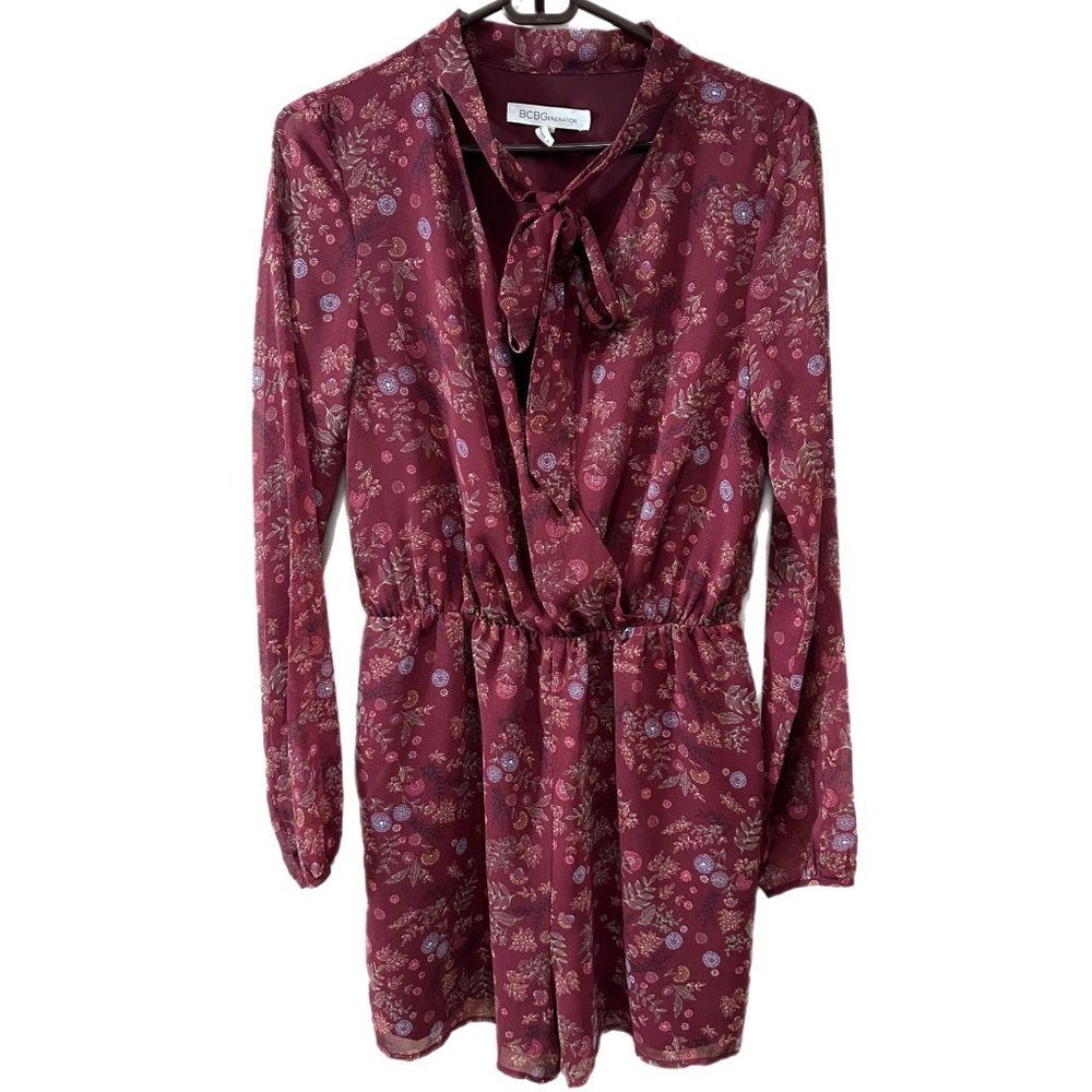 BCBGeneration Women’s Size Small Maroon Floral Lined Romper Fall